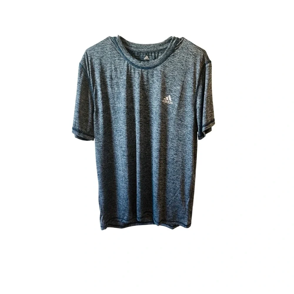 Adidas Mens T-Shirt Heathered Blue Short Sleeve Athletic‎ Training Top